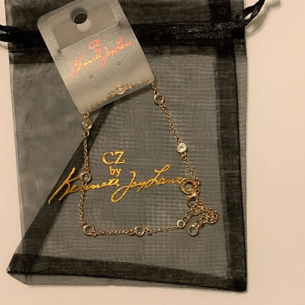 Kenneth Jay Lane CZ Gold Plated & Crystal Anklet with Organza Pouch - Picture 8 of 9